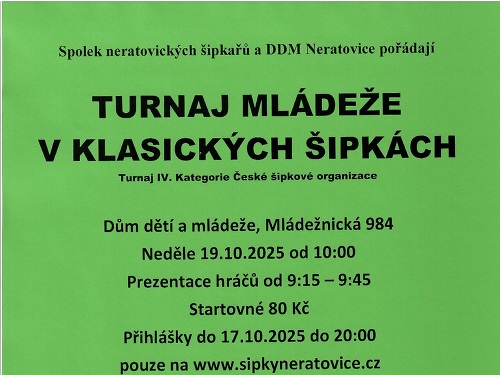 Plakát události Turnaj mládeže v šipkách