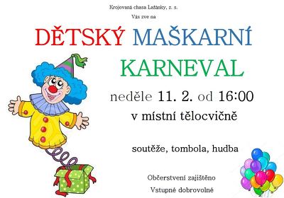 Plakát události Dětský maškarní karneval v Lažánkách