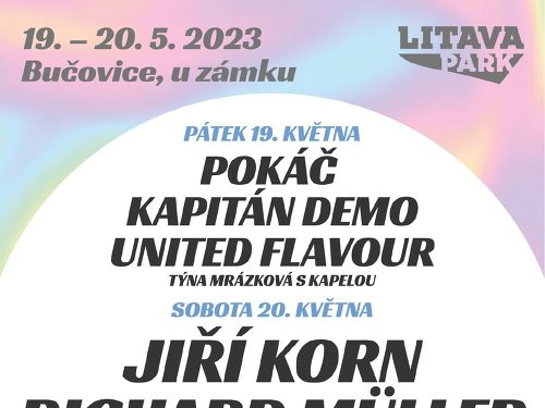 Plakát události Litava park: Jiří Korn, Richard Müller, Cigánski Diabli a další