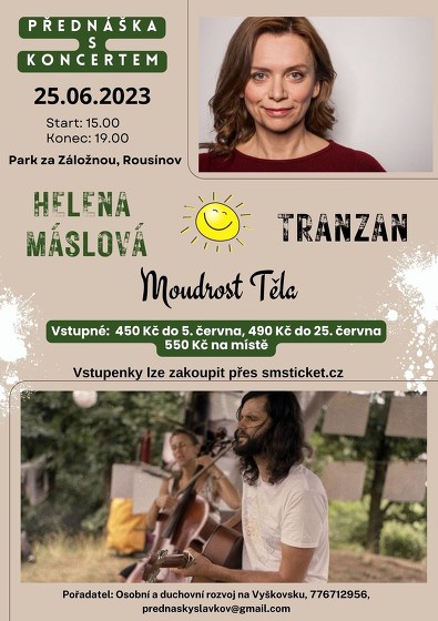 Plakát události Přednáška Heleny Máslové s koncertem kapely Tranzan