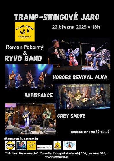 Plakát události RYVO Band, Hoboes Revival Alva, Satisfakce, Grey Smoke