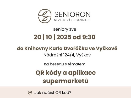Plakát události SeniorOn: QR kódy a aplikace supermarketů