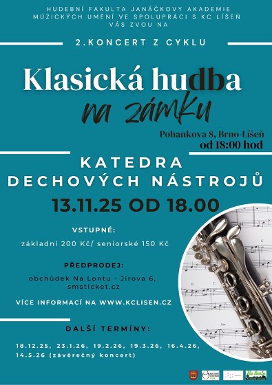Plakát události Klasická hudba na zámku - listopad (Katedra dechových nástrojů)