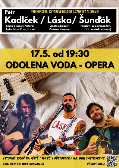 Plakát události Trojkoncert: Láska / Šunďák / Petr Kadlček