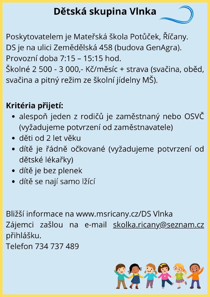 Volná místa v Dětské skupině Vlnka