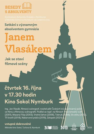 Plakát události Setkání s významným absolventem gymnázia Janem Vlasákem