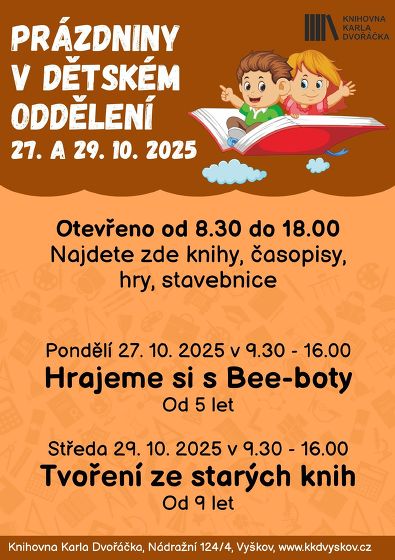 Plakát události Prázdniny v dětském oddělení knihovny – tvoření ze starých knih