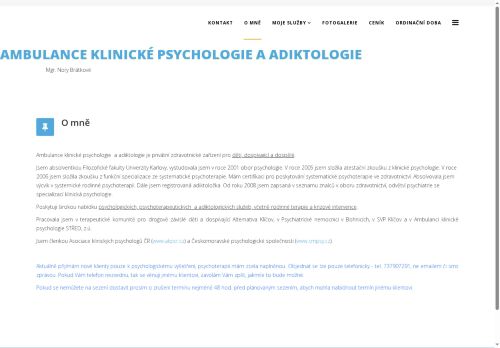 Zobrazit webové stránky Ambulance klinické psychologie a adiktologie - Mgr. Nora Brátková