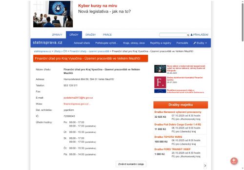 Zobrazit webové stránky Finanční úřad Velké Meziříčí