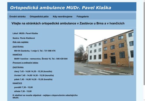 Zobrazit webové stránky Ortopedická ambulance - MUDr. Pavel Klaška