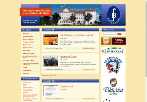 Webové stránky Benešova základní škola a mateřská škola Plzeň, Doudlevecká 35, příspěvková organizace, Plzeň