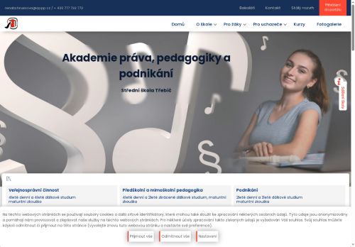 Webové stránky Akademie práva, pedagogiky a podnikání, s.r.o., Třebíč