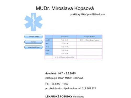 Praktický lékař pro děti a dorost - MUDr. Miroslava Kopsová