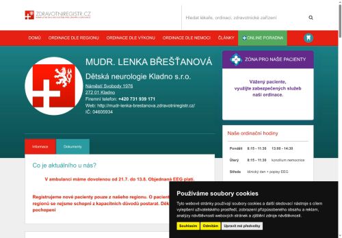 Zobrazit webové stránky Dětská neurologie - I. Všeobecná poliklinika Kladno - MUDr. Lenka Břešťanová