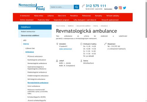Zobrazit webové stránky Revmatologická ambulance - Nemocnice Slaný