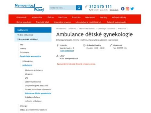 Ambulance dětské gynekologie - Nemocnice Slaný