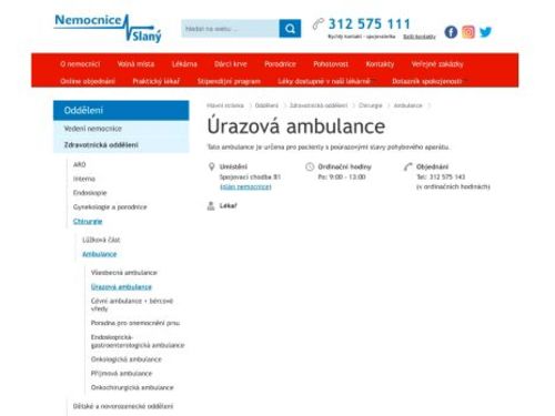 Úrazová ambulance - Nemocnice Slaný