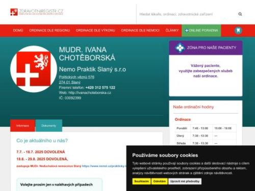 Praktický lékař pro dospělé - Nemo Praktik Slaný s.r.o. - MUDr. Ivana Chotěborská