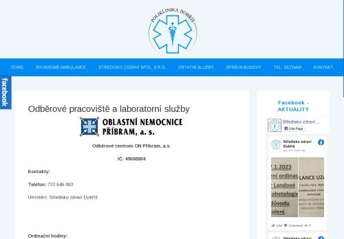 Zobrazit webové stránky Odběrová laboratoř Oblastní nemocnice Příbram - pobočka Dobříš