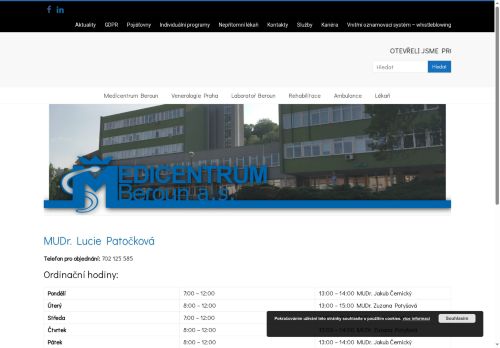 Zobrazit webové stránky Nefrologie Medicentrum Beroun - MUDr. Lucie Patočková, MUDr. Jakub Černický, MUDr. Zuzana Potyšová