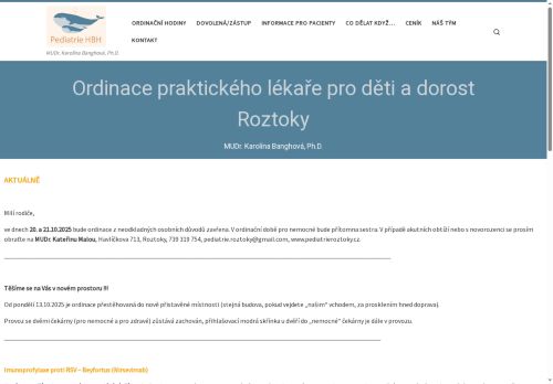 Zobrazit webové stránky Praktický lékař pro děti a dorost - MUDr. Karolína Banghová, Ph.D.