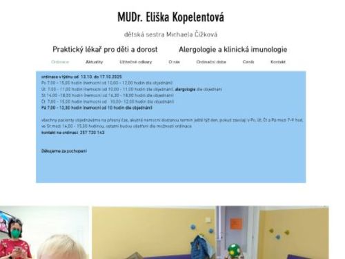 Praktický lékař pro děti a dorost a alergologická a imunologická ambulance - MUDr. Eliška Kopelentová