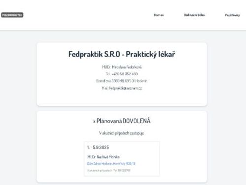Praktický lékař pro dospělé Fedpraktik s.r.o. - MUDr. Miroslava Fedorková