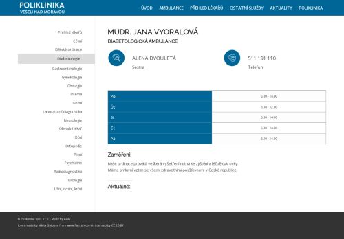 Zobrazit webové stránky Diabetologická ambulance - MUDr. Jana Vyoralová