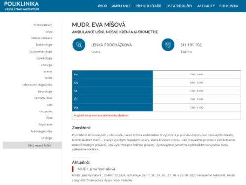 ORL ambulance - MUDr. Eva Míšová
