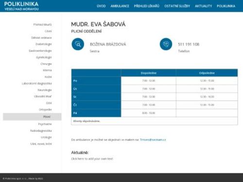 Plicní ordinace - MUDr. Eva Šabová