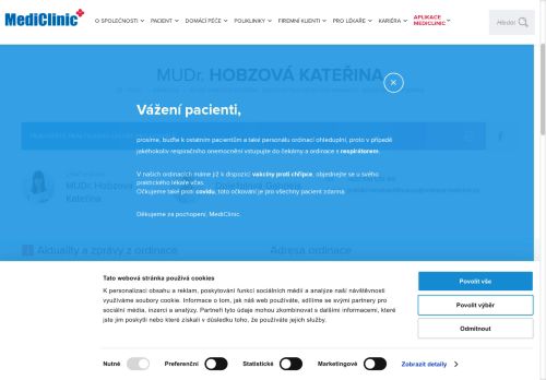 Zobrazit webové stránky Praktický lékař pro dospělé MediClinic - MUDr. Kateřina Hobzová