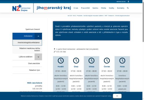 Zobrazit webové stránky Anesteziologická ambulance - Nemocnice Znojmo