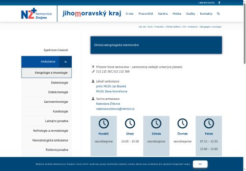 Zobrazit webové stránky Dětská alergologická a imunologická ambulance - Nemocnice Znojmo