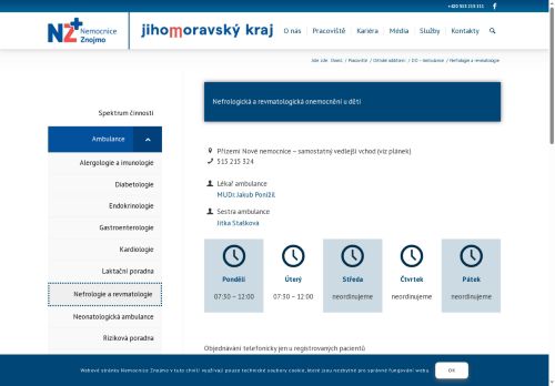 Zobrazit webové stránky Dětská nefrologická a revmatologická ambulance - Nemocnice Znojmo