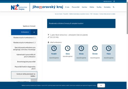 Zobrazit webové stránky Centrum léčby závislosti na tabáku - Nemocnice Znojmo
