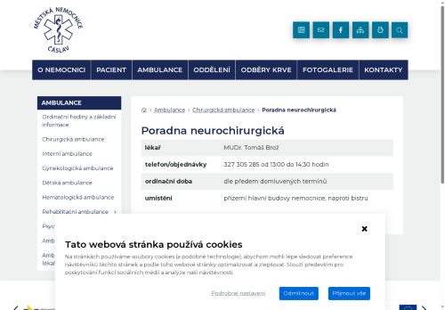 Zobrazit webové stránky Neurochirurgická poradna - Městská nemocnice Čáslav - MUDr. Tomáš Brož