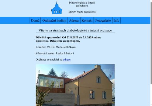 Zobrazit webové stránky Diabetologická a interní ambulance - MUDr. Marta Jedličková