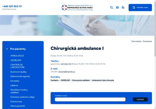 Zobrazit webové stránky Chirurgická ambulance I - Nemocnice Kutná Hora