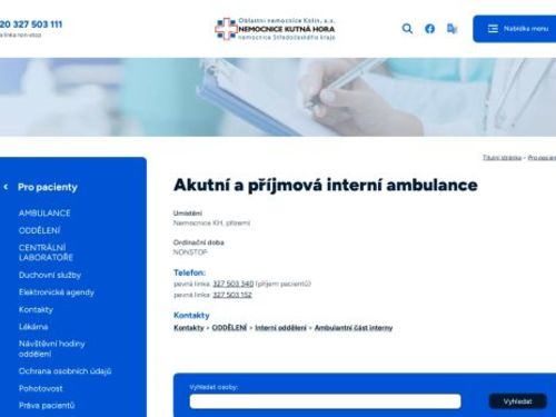 Akutní a příjmová interní ambulance - Nemocnice Kutná Hora