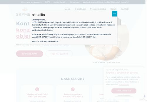 Zobrazit webové stránky Praktický lékař pro dospělé Skymed - MUDr. Markéta Dyrhonová, Ph.D., MUDr. Jiří Šanda, MUDr. Zuzana Hanušová