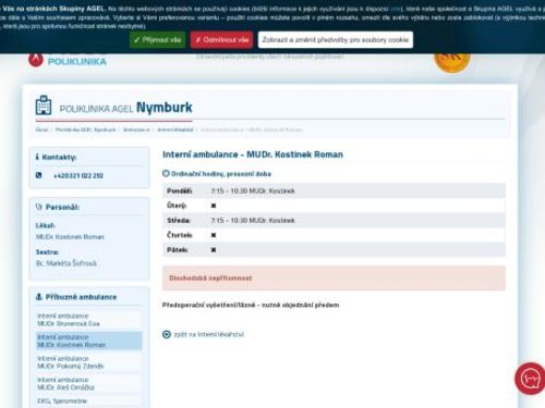 Interní ambulance Poliklinika AGEL Nymburk - MUDr. Roman Kostinek