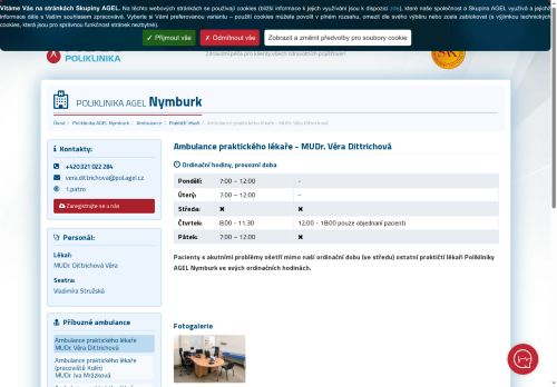 Zobrazit webové stránky Praktický lékař pro dospělé Poliklinika AGEL Nymburk - MUDr. Věra Dittrichová