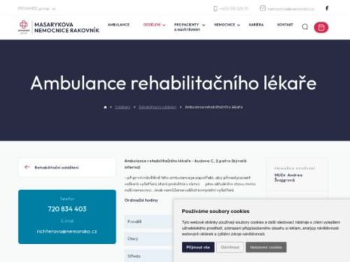 Ambulance rehabilitačního lékaře - Masarykova nemocnice Rakovník - MUDr. Andrea Švojgrová