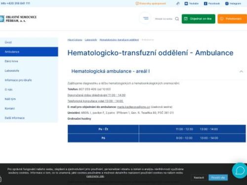 Hematologická ambulance - Oblastní nemocnice Příbram (areál II)