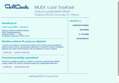 Zobrazit webové stránky Praktický lékař pro dospělé Wellmedic s.r.o. - MUDr. Lucie Tesařová