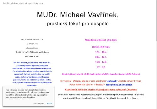 Zobrazit webové stránky Praktický lékař pro dospělé - MUDr. Michael Vavřínek