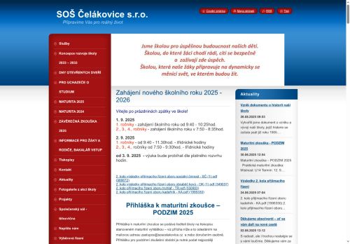 Webové stránky Střední odborná škola Čelákovice s.r.o., Čelákovice