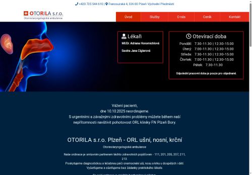 Zobrazit webové stránky ORL OTORILA s.r.o. - MUDr. Adriana Honomichlová