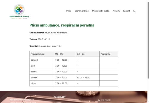 Zobrazit webové stránky Plicní ambulance - MUDr. Květa Kalandrová (Poliklinika Slovany)
