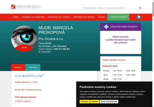 Zobrazit webové stránky Oční ordinace Pro Oculus s.r.o. - MUDr. Marcela Prokopová